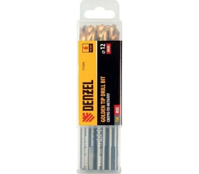 Сверло DENZEL Сверло по металлу, 12 мм, HSS-Tin, Golden Tip, 6 шт. 717224