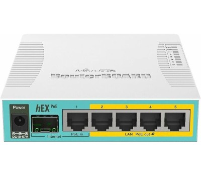 Роутер MIKROTIK Роутер hEX PoE, 4 LAN, 1xUSB, 1xSFP, белый [rb960pgs]