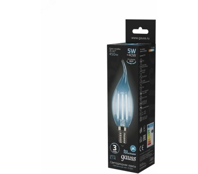 GAUSS Лампа филаментная E14, свеча, 5Вт, одна шт. [104201205]