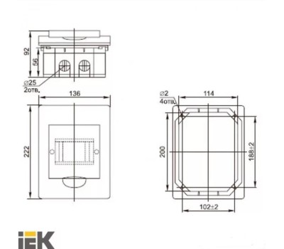 Щит распределительный IEK Щит распределительный (MKP12-V-04-40-20) ЩРВ-П-4 для уст.мод.устр. встраиваемый 136мм 87мм 222мм