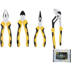 Клещи DELI Набор шарнирно-губцевого инструмента DL1204 (комбинированные плоскогубцы 200мм, удлиненные плоскогубцы 160мм, диагональные бокорезы 160мм, переставные клещи 250мм) абелируемый пластиковый органайзер