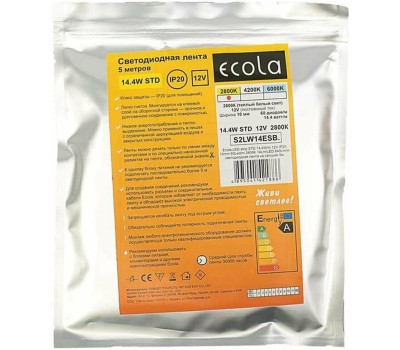 Лента светодиодная ECOLA S2LW14ESB 14.4W/m 12V IP20 10mm 2800K светодиодная лента на катушке 5м.