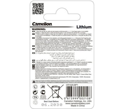 Элементы питания CAMELION (5228) CR1025-BP1B