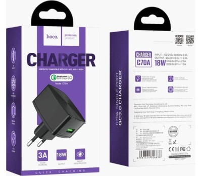 СЗУ HOCO (6931474706638) СЗУ HOCO C70A Cutting-edge single port QC3.0 (черный)