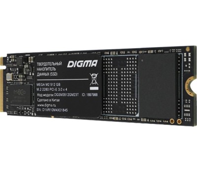Накопитель SSD DIGMA SSD накопитель Mega M2 DGSM3512GM23T 512ГБ, M.2 2280, PCIe 3.0 x4, NVMe, M.2, rtl