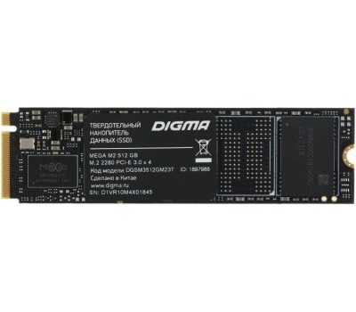 Накопитель SSD DIGMA SSD накопитель Mega M2 DGSM3512GM23T 512ГБ, M.2 2280, PCIe 3.0 x4, NVMe, M.2, rtl