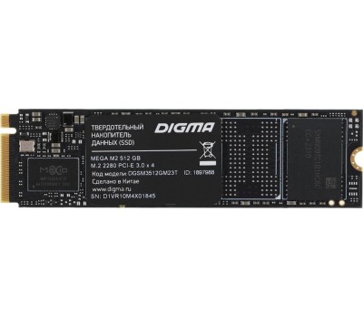 Накопитель SSD DIGMA SSD накопитель Mega M2 DGSM3512GM23T 512ГБ, M.2 2280, PCIe 3.0 x4, NVMe, M.2, rtl