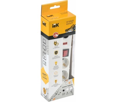 Сетевой фильтр IEK Сетевой фильтр СФ-03К, 1.5м, белый [wfp10-16-03-01-n]