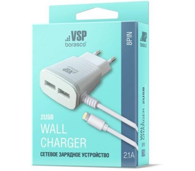 BORASCO Сетевое зарядное устройство 2xUSB-A, 15Вт, 3A, белый [52582]