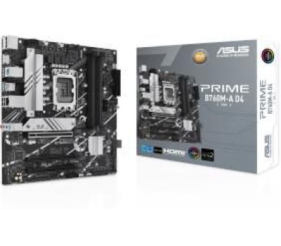 Материнская плата ASUS PRIME B760M-A D4-CSM (Socket 1700, mATX, 4xDDR4(128GB), DP/2xHDMI, 3xPCIe 4.0x16, 1xLAN (2.5GbE), 4xSATA 6Gb/s, 2xM.2, 2xUSB 3.2, 4xUSB 2.0, 1xPS/2, mATX)
