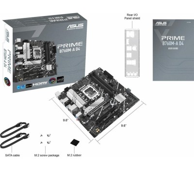 Материнская плата ASUS PRIME B760M-A D4-CSM (Socket 1700, mATX, 4xDDR4(128GB), DP/2xHDMI, 3xPCIe 4.0x16, 1xLAN (2.5GbE), 4xSATA 6Gb/s, 2xM.2, 2xUSB 3.2, 4xUSB 2.0, 1xPS/2, mATX)