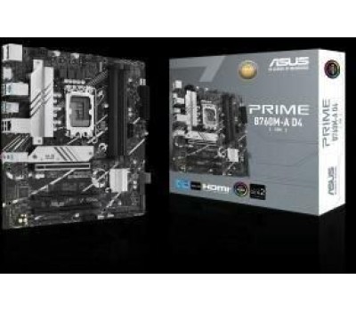 Материнская плата ASUS PRIME B760M-A D4-CSM (Socket 1700, mATX, 4xDDR4(128GB), DP/2xHDMI, 3xPCIe 4.0x16, 1xLAN (2.5GbE), 4xSATA 6Gb/s, 2xM.2, 2xUSB 3.2, 4xUSB 2.0, 1xPS/2, mATX)