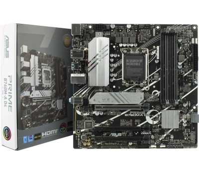 Материнская плата ASUS PRIME B760M-A D4-CSM (Socket 1700, mATX, 4xDDR4(128GB), DP/2xHDMI, 3xPCIe 4.0x16, 1xLAN (2.5GbE), 4xSATA 6Gb/s, 2xM.2, 2xUSB 3.2, 4xUSB 2.0, 1xPS/2, mATX)