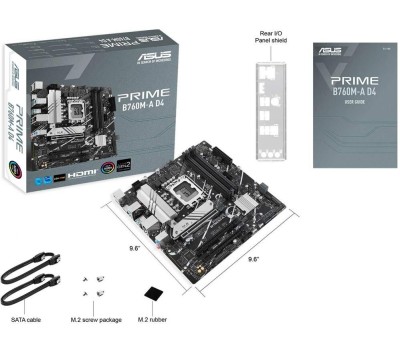 Материнская плата ASUS PRIME B760M-A D4-CSM (Socket 1700, mATX, 4xDDR4(128GB), DP/2xHDMI, 3xPCIe 4.0x16, 1xLAN (2.5GbE), 4xSATA 6Gb/s, 2xM.2, 2xUSB 3.2, 4xUSB 2.0, 1xPS/2, mATX)