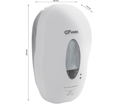 GFmark - Дозатор СЕНСОРНЫЙ,для жидкого МЫЛА, модель КОКОН с окошком, пластик АБС, БЕЛЫЙ, с датчиком объёма жидкости и уровеня заряда батарей, 1000 мл 721