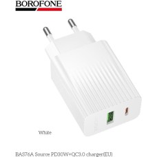 СЗУ BOROFONE (6941991122880) BAS76A 1USB+1Type-C 3.0A QC3.0 PD 30W White