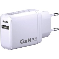 BORASCO Сетевое зарядное устройство USB-A, USB-C, 45Вт, 3A, белый [52390]