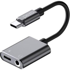 PERO Переходник AD10, USB Type-C (m) - USB Type-C (f)/Jack 3.5 (f), 0.1м, черный