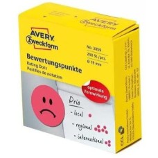 AVERY ZWECKFORM Этикетки 3859 250шт на листе диаметр 19мм/70г/м2/красный самоклей. универсальная