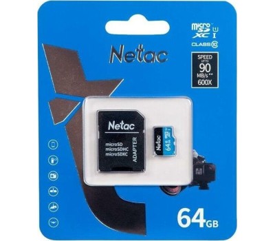 Карта памяти NETAC 64Gb MicroSD P500 + SD адаптер (NT02P500STN-064G-R)