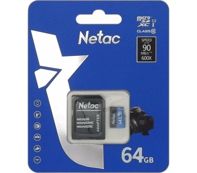 Карта памяти NETAC 64Gb MicroSD P500 + SD адаптер (NT02P500STN-064G-R)