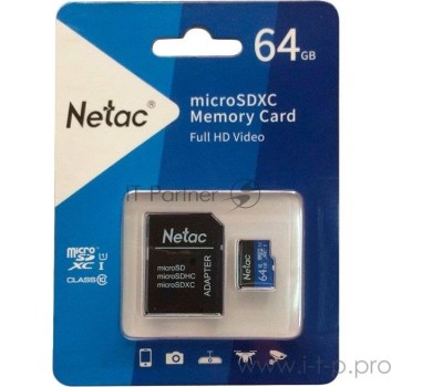 Карта памяти NETAC 64Gb MicroSD P500 + SD адаптер (NT02P500STN-064G-R)
