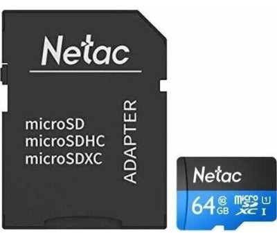 Карта памяти NETAC 64Gb MicroSD P500 + SD адаптер (NT02P500STN-064G-R)