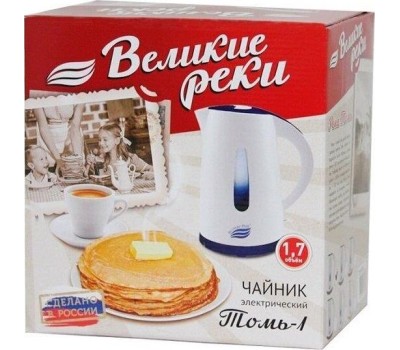 Чайник электрический ВЕЛИКИЕ РЕКИ Томь-1 белый/зеленый, 1,7 л