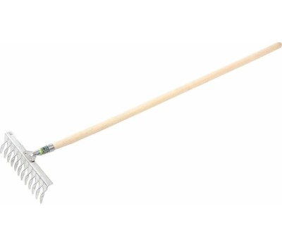 Грабли СИБРТЕХ Грабли, нержавеющая сталь, 290х1300 мм, 12 витых зубьев, деревянный черенок 61754