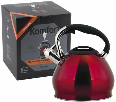 LEONORD Чайник из нерж.стали со свистком Sonne-3101R, объем - 3,4 л, окрашенный (002804)