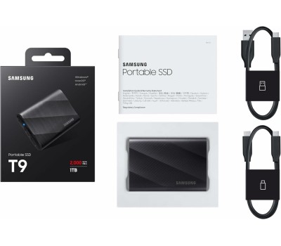 Samsung Portable SSD 1TB T9 [MU-PG1T0B/WW] Type-C, USB 3.2 Gen2, R/W 2000/1950MB/s, 88x60x14mm, Black (12 мес.)