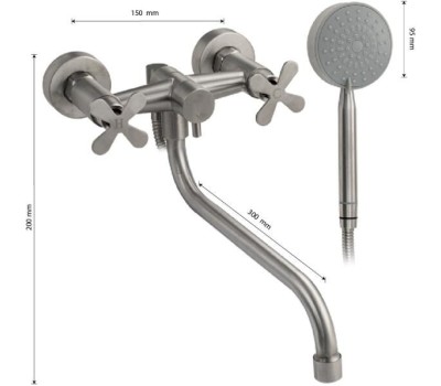 BRIMIX - Смеситель в ванную, длинный излив, с дивертором на корпусе, металлокерамика, из нержавеющей стали марка 304, цвет САТИН . 9336