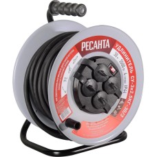 РЕСАНТА Удлинитель силовой СУ-3х2,5КГ-30/3, розеток 4шт, 3x2.5 кв.мм, 16A, 30м, ПВС, катушка металлическая, черный [61/118/9]