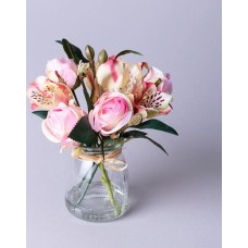 Искусственные цветы LEFARD БУКЕТ ИСКУССТВЕННЫХ ЦВЕТОВ В КРУГЛОЙ ВАЗЕ ВЫСОТА= 16СМ (МАЛ=8ШТ./КОР=64ШТ.) 287-546