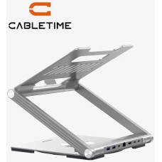 CABLETIME Алюминиевая подставка для ноутбука с верикальной и горизонтальной регулировкой, USB-C док-станция 6 in 1 CS51S, серебристая