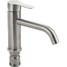 МАГНУС - Смеситель для раковины, матовый литой корпус, длинный изогнутый излив, из нержавеющей стали марки 304, цвет САТИН. 91495