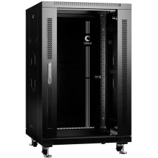 CABEUS Шкаф коммутационный (SH-05C-18U60/60-BK) напольный 12U 600x600мм пер.дв.стекл металл 800кг черный 500мм 220град. 988мм IP20 сталь