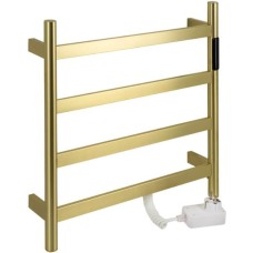 KRAFTTE - Полотенцесушитель электрический, 475 х 505 х 90 мм, лесенка 4 перекладины, 75 Вт, из нержавеющей стали, сенсорное управление с таймером до 24 часов, цвет матовое ЗОЛОТО. 44041