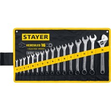 STAYER HERCULES, 16 шт, 6 - 30 мм, набор комбинированных и разводных гаечных ключей, Professional (27092-H16)