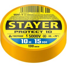 STAYER PROTECT-10, 15 мм х 10 м, 5 000 В, желтая, изолента ПВХ, Professional (12292-Y)