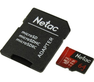 Карта памяти NETAC 64Gb MicroSD P500 Extreme Pro + SD adapter (NT02P500PRO-064G-R)