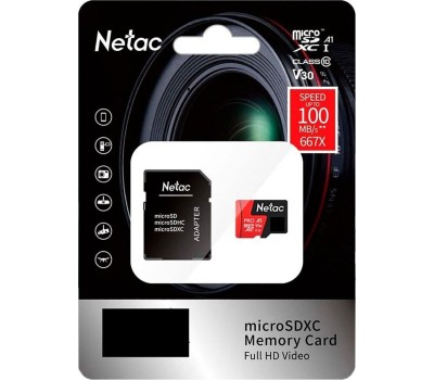 Карта памяти NETAC 64Gb MicroSD P500 Extreme Pro + SD adapter (NT02P500PRO-064G-R)