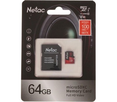 Карта памяти NETAC 64Gb MicroSD P500 Extreme Pro + SD adapter (NT02P500PRO-064G-R)