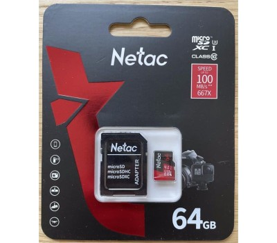 Карта памяти NETAC 64Gb MicroSD P500 Extreme Pro + SD adapter (NT02P500PRO-064G-R)