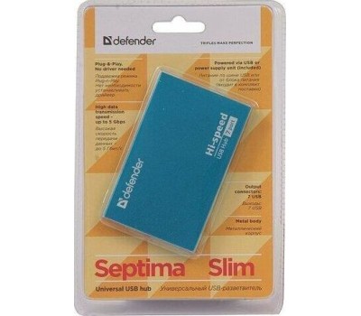 USB хаб DEFENDER (83505) Septima Slim USB2.0, 7портов,блок питания2A