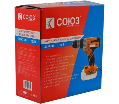 Шуруповерт СОЮЗ Аккумуляторный шуруповерт ДШС-181