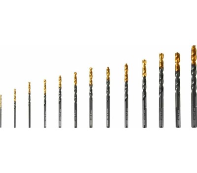 Набор сверл DENZEL Набор сверл по металлу, 1,5-6,5 мм, HSS-Tin, Golden Tip, 13 шт 72318