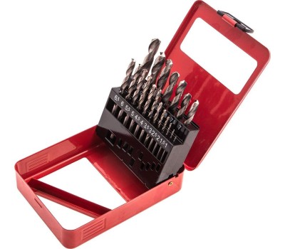 Набор сверл MATRIX Набор сверл по металлу, 1-10 мм (через 0.5 мм) HSS 19 шт, металлическая коробка, цилиндрический хвостовик 72388