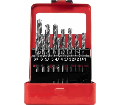 Набор сверл MATRIX Набор сверл по металлу, 1-10 мм (через 0.5 мм) HSS 19 шт, металлическая коробка, цилиндрический хвостовик 72388