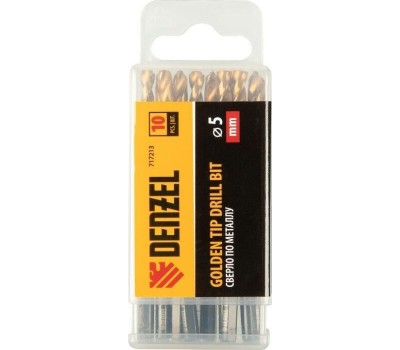 Сверло DENZEL Сверло по металлу, 5 мм, HSS-Tin, Golden Tip, 10 шт. 717213
